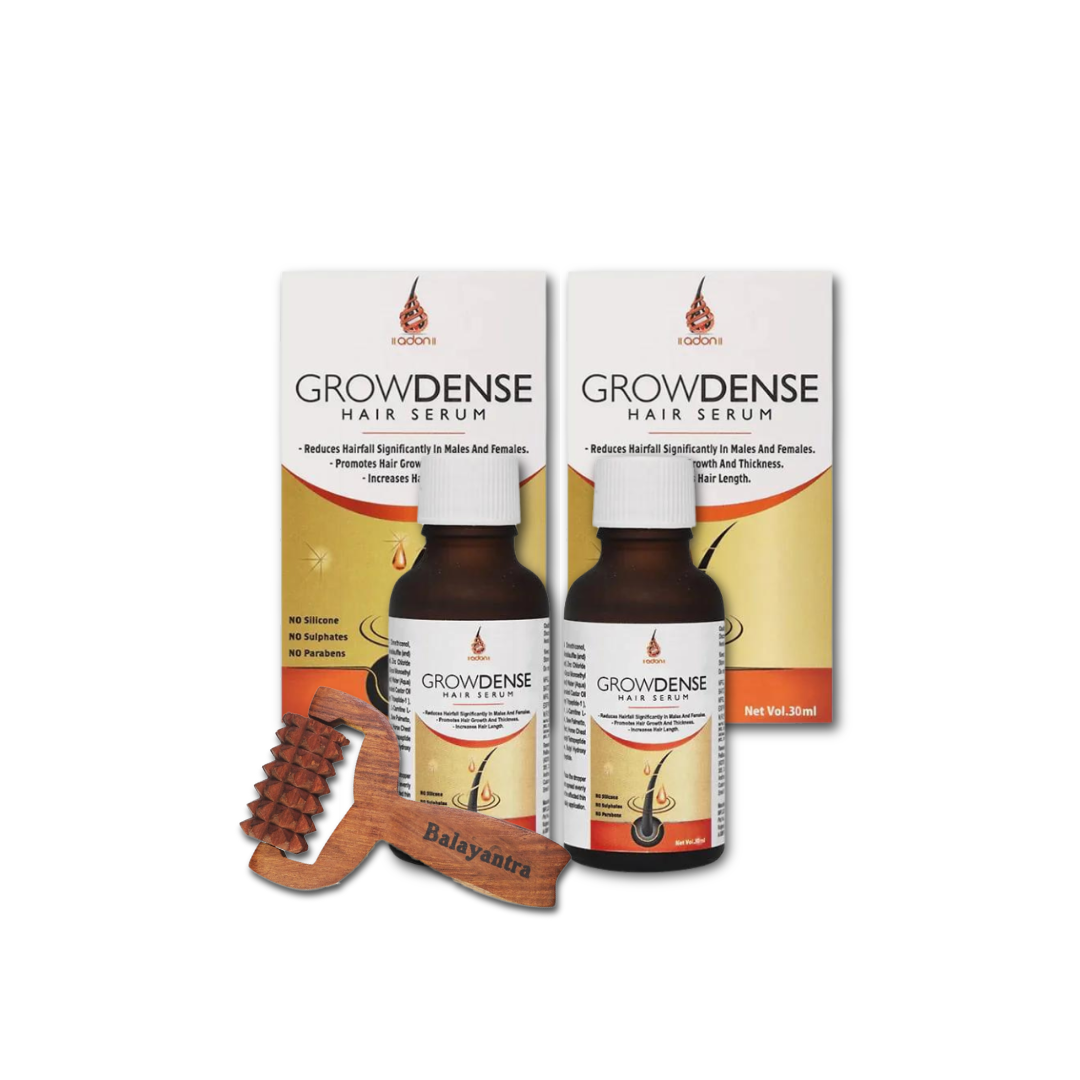 2 × Growdense Hair Serum 30 ml with FREE balayantra roller