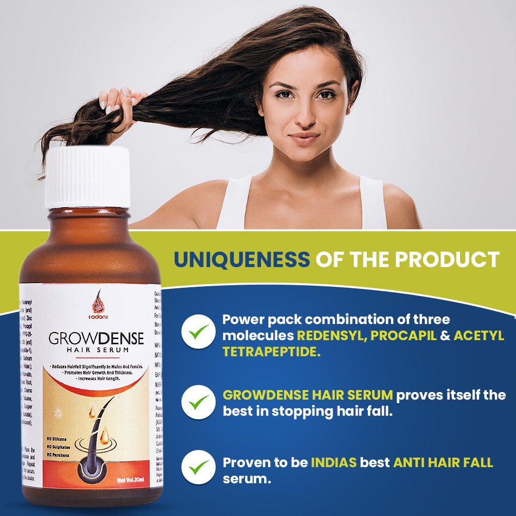 2 × Growdense Hair Serum 30 ml with FREE balayantra roller
